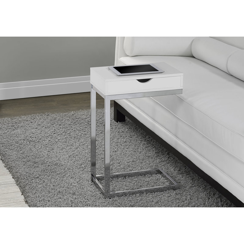 End Table with Storage, Silver, White, 24" H x 15.75" W x 9.45" D