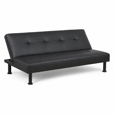 Black Faux Leather Convertible Futon Sofa Bed with Adjustable Backrest and Metal Legs