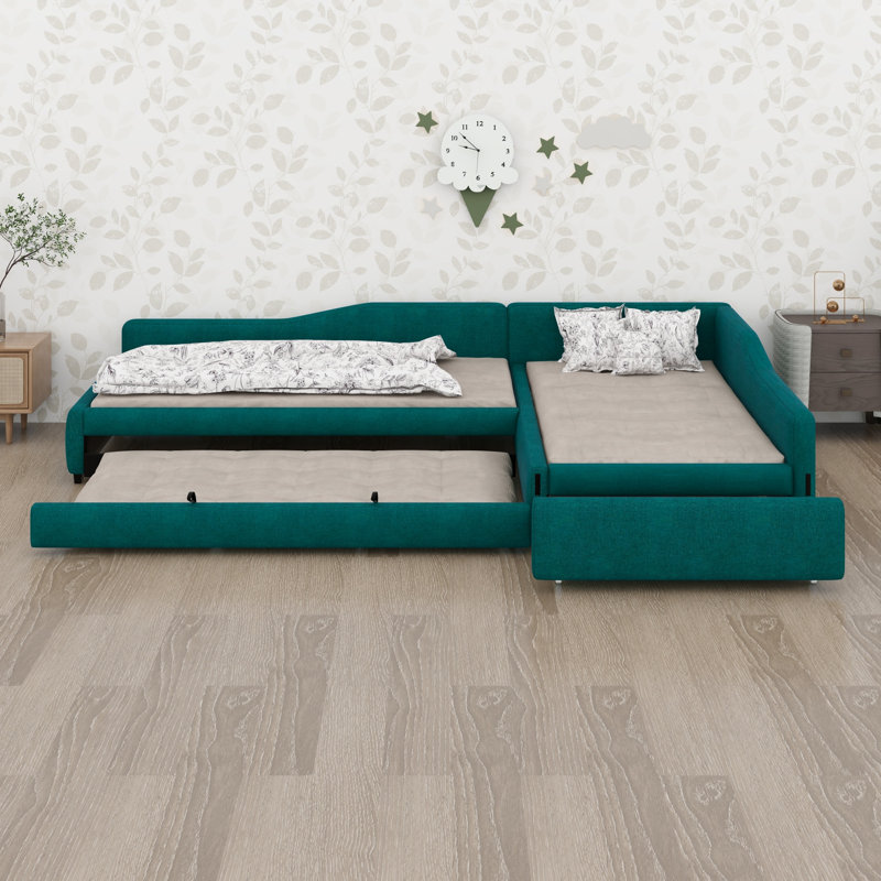 Structure de lit de jour contemporaine avec tiroirs de rangement, tablette de rangement et ports de charge USB fiables, Vert