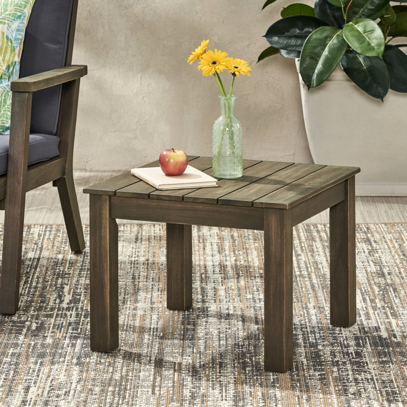 Table grise en bois - Extrémité minimaliste avec lattes de 20,05 po x 15 po de côté, l 20,05 po x P 20,05 po