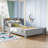 Kids Bed Platform Standard Bed With Bookcase Headboard, Footboard, Adjustable Guardrails, Led Sensor Light-491710380-491710375