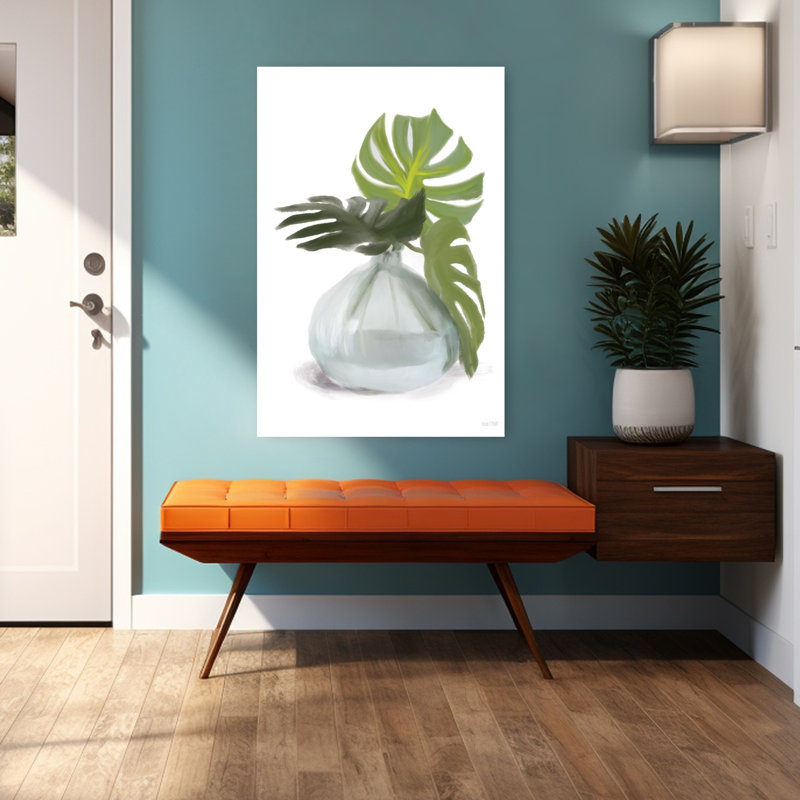«Monstera Leaf Vase Abstract Contemporary Landscape Art», H 48 po x l 32 po