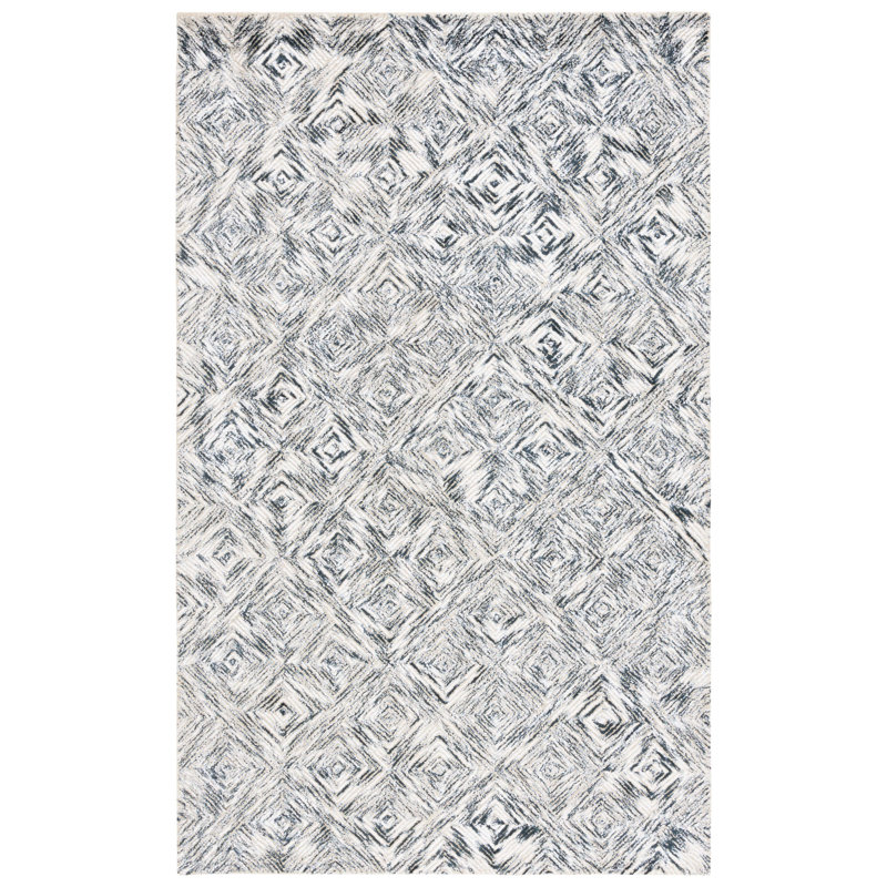 Christapher Hand Tufted Viscose/Wool/Cotton Geometric Rug in Green/Ivory, Rectangle 4' x 6'