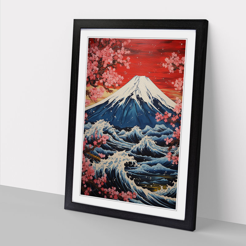 Mount Fuji Symbolism No.2 - Single Picture Frame Print on Wood, 64cm H x 46cm W x 2cm D, Black 