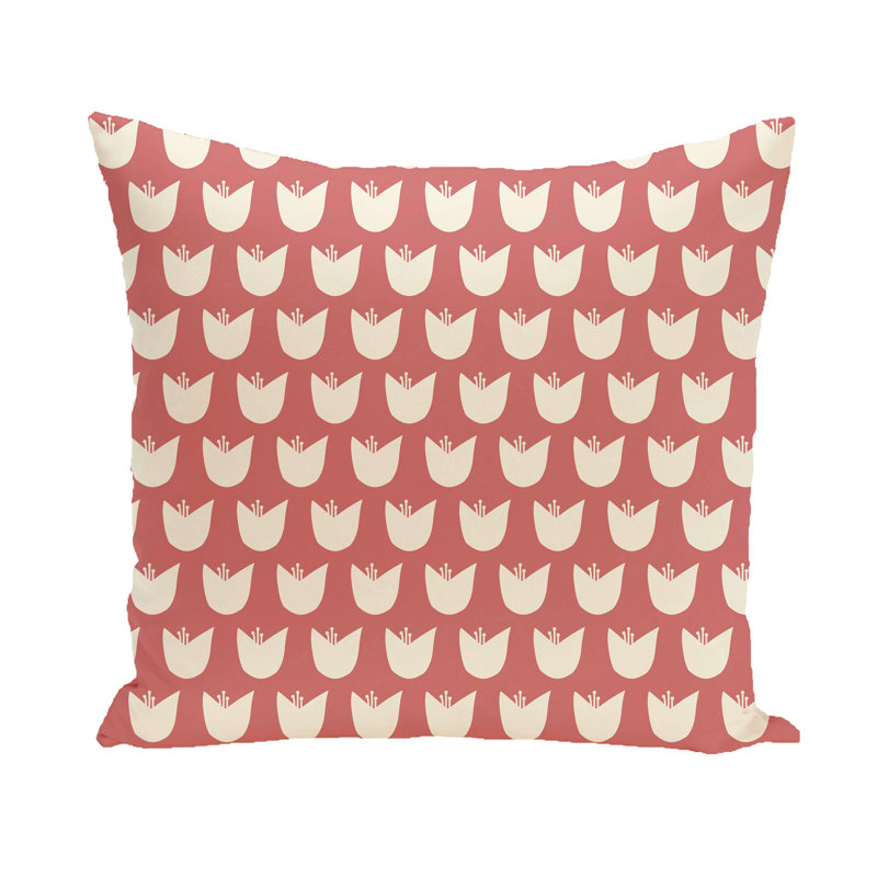 Housse et insert de coussin carré Flower Power, H 16 po x l 16 po, Corail / taupe
