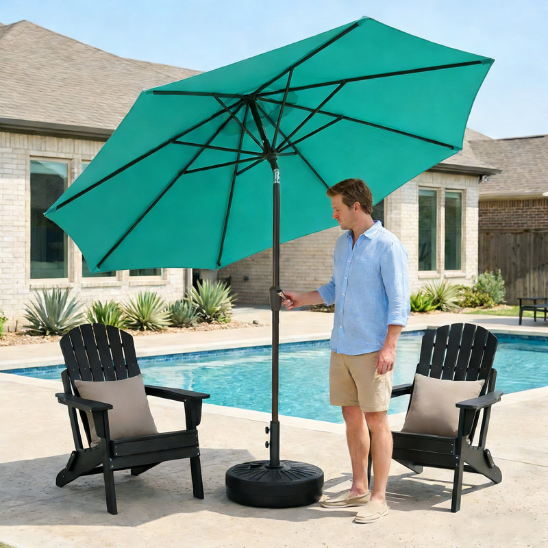 Parasol de patio 9 pi avec base, Turquoise
