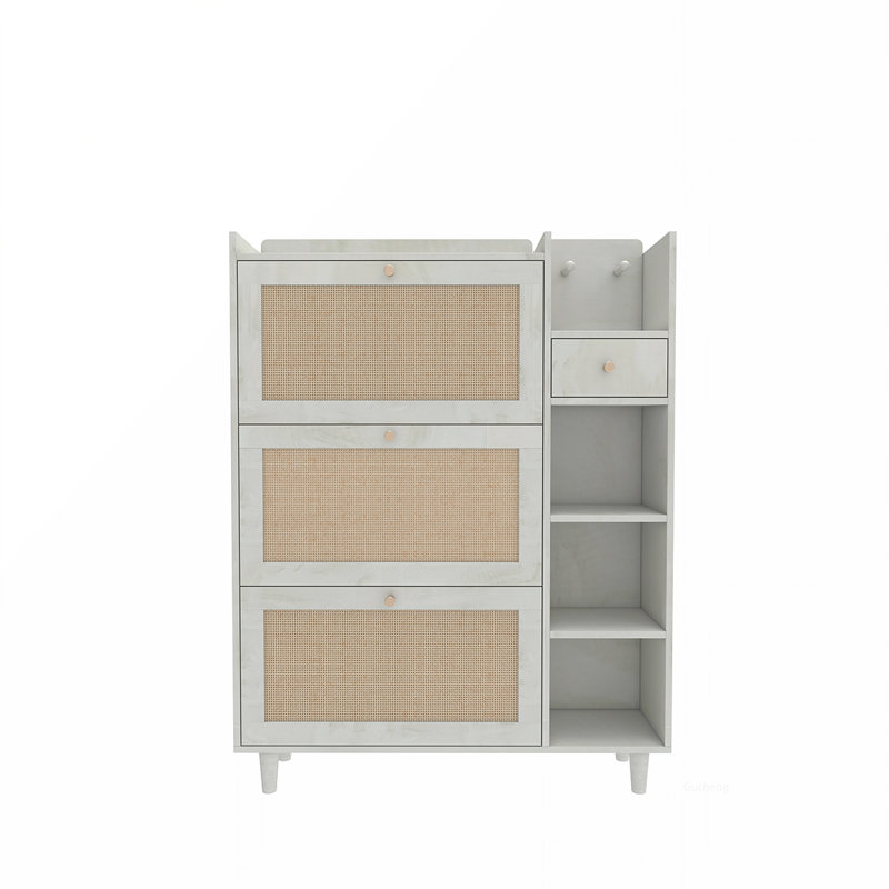Versatile Bohemian Shoe Cabinet with Multiple Storage Options for Hallways, White