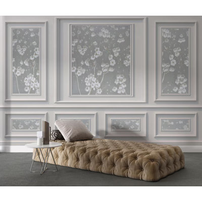 Panneau de fleurs de cerisier gris doux - motif floral classique encadré