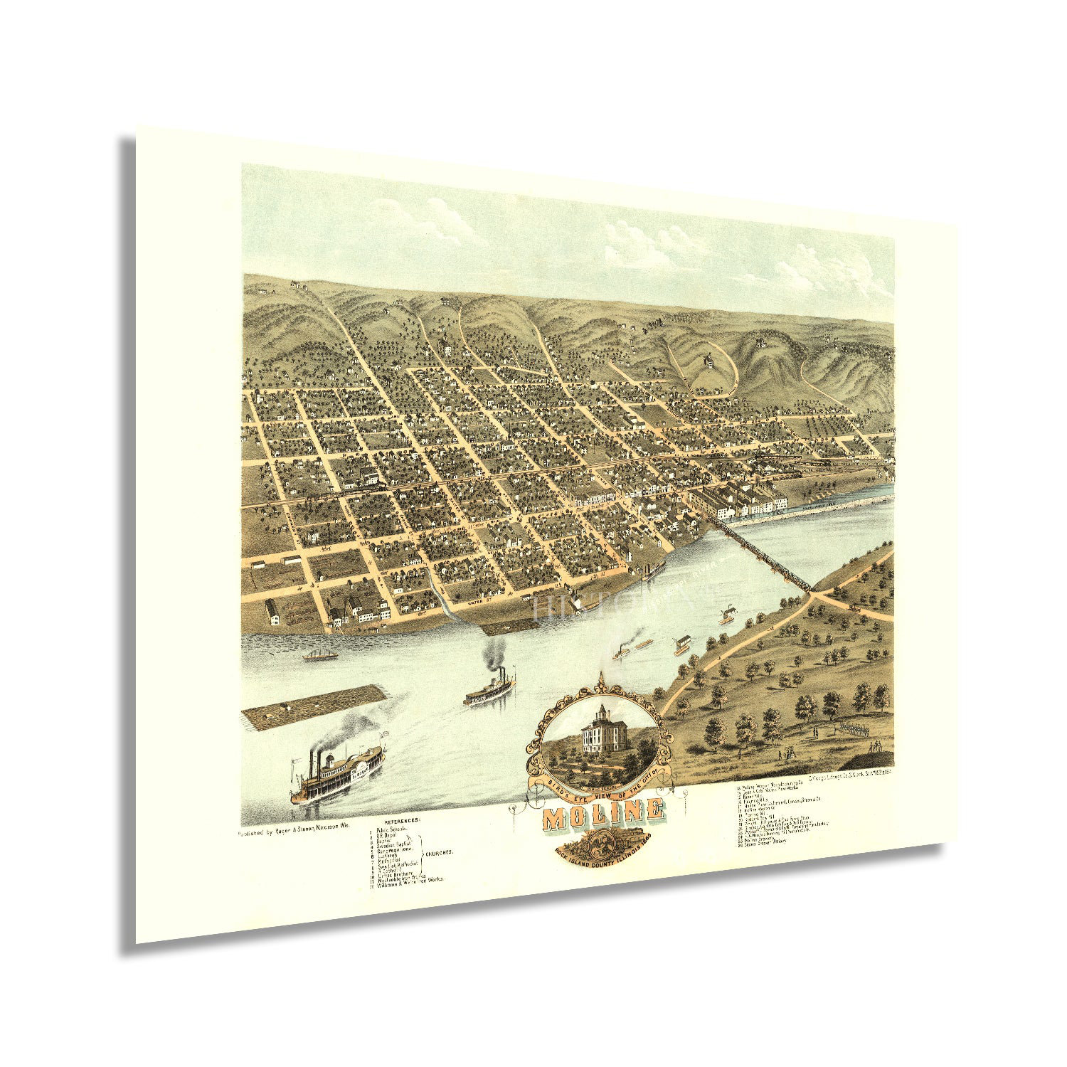 Williston Forge 1869 Moline Illinois Map Poster - Moline Rock Island ...