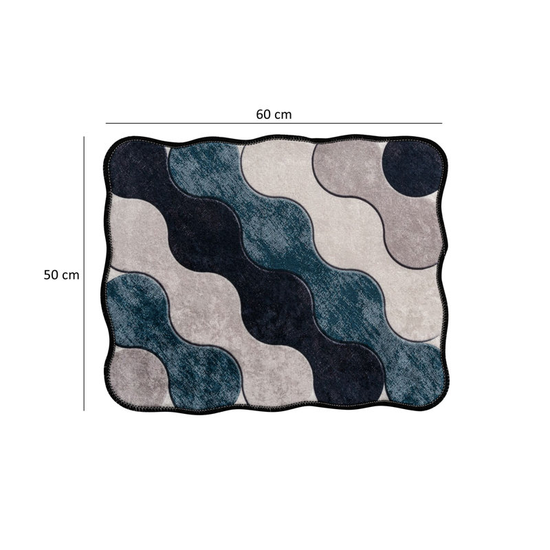 Antibacterial Bathmat Set (2 Pieces) - 100% Polyester, 23.6 x 39.4 inches & 19.7 x 23.6 inches | Non-Slip Underside, Machine Washable, Soft Pile Height: 0.4 inches | Stylish Blue, Dark Blue, White & Beige Colors for Bathroom Decor
