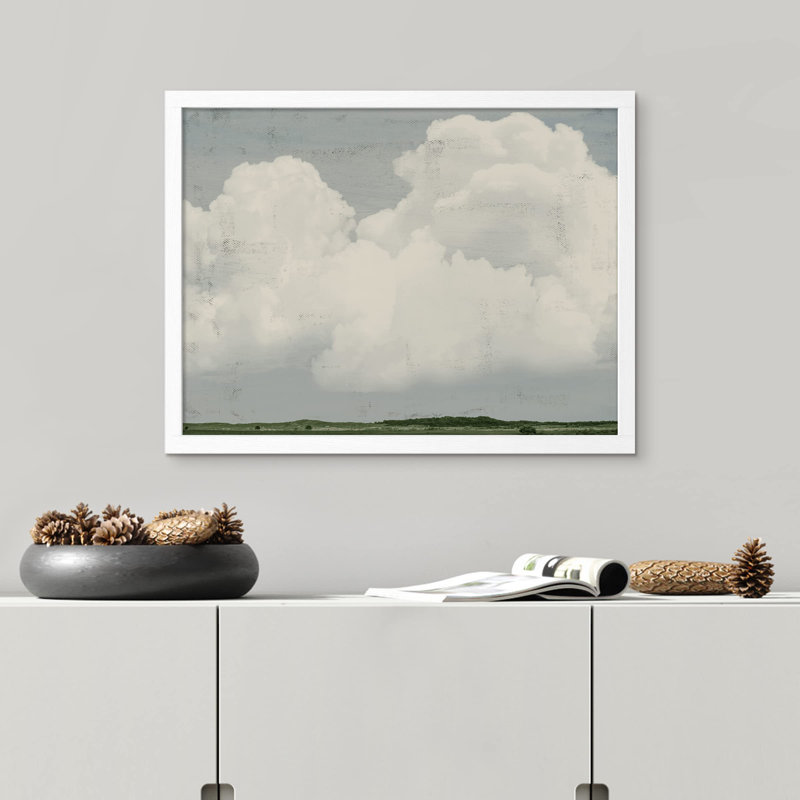 «White Clouds Pastoral Landscape» sur papier, Blanc, H 11 po x l 14 po