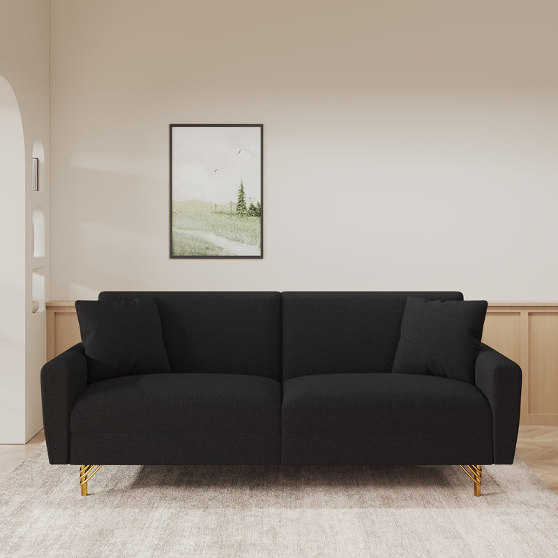 Canapé-lit à accoudoirs carrés de 74 po Anaelise, Mélange de polyester noir