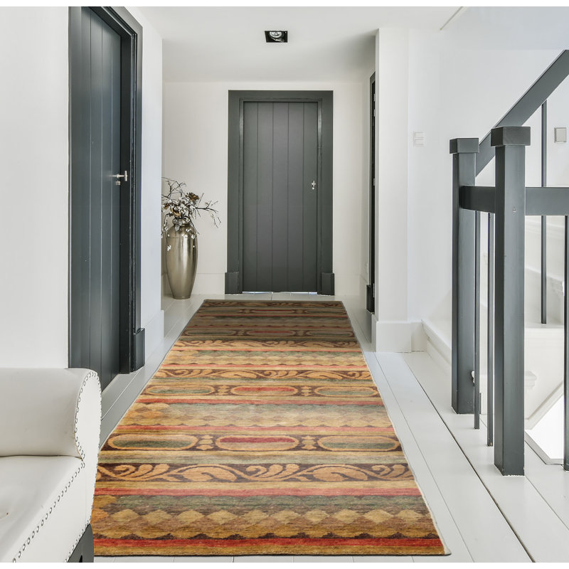 Tapis de couloir art et déco en laine noué à la main brun clair 2 pi 6 po x 9 pi 9 po