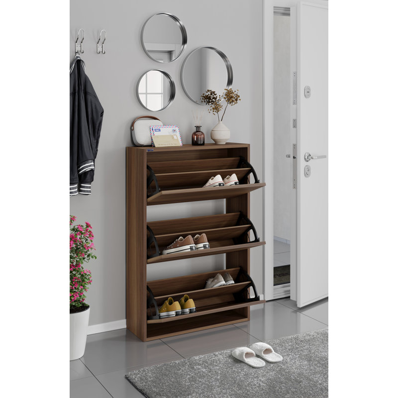 3-Tier Wooden Shoe Cabinet, Walnut