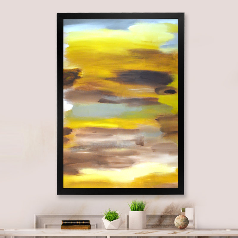 «Grey and Yeollow Abstract Merging» - Décoration murale moderne et contemporaine en toile, H 20 po x l 12 po x P 1 po