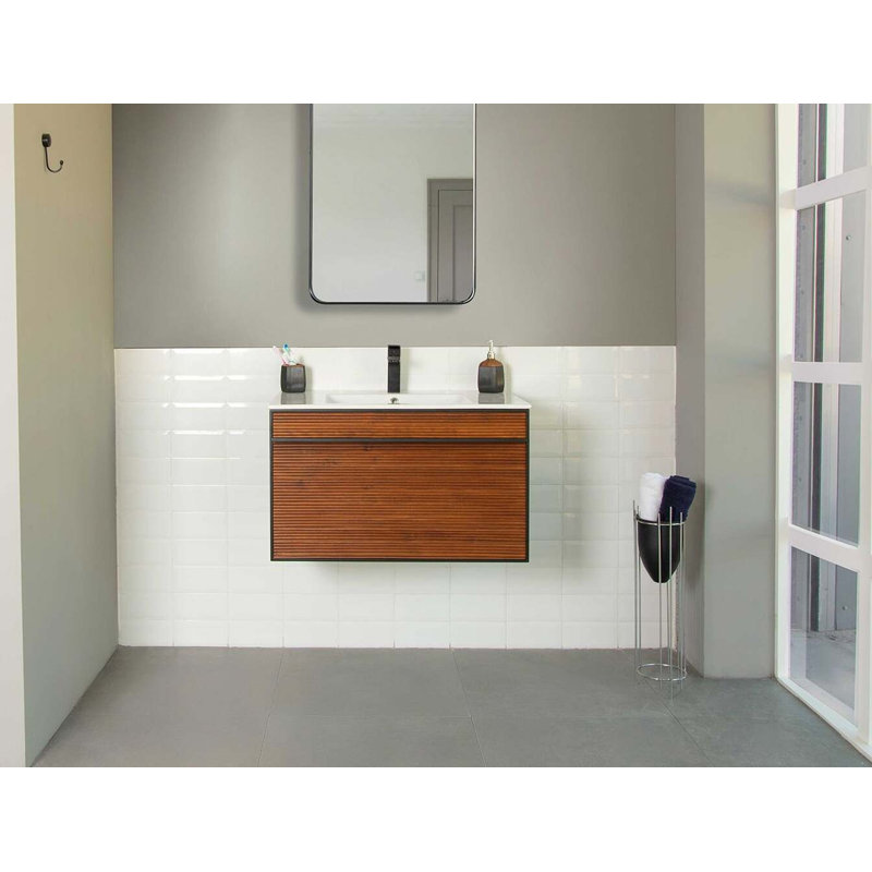 Meuble-lavabo en noyer 36 po avec lavabo en porcelaine intégré Stella
