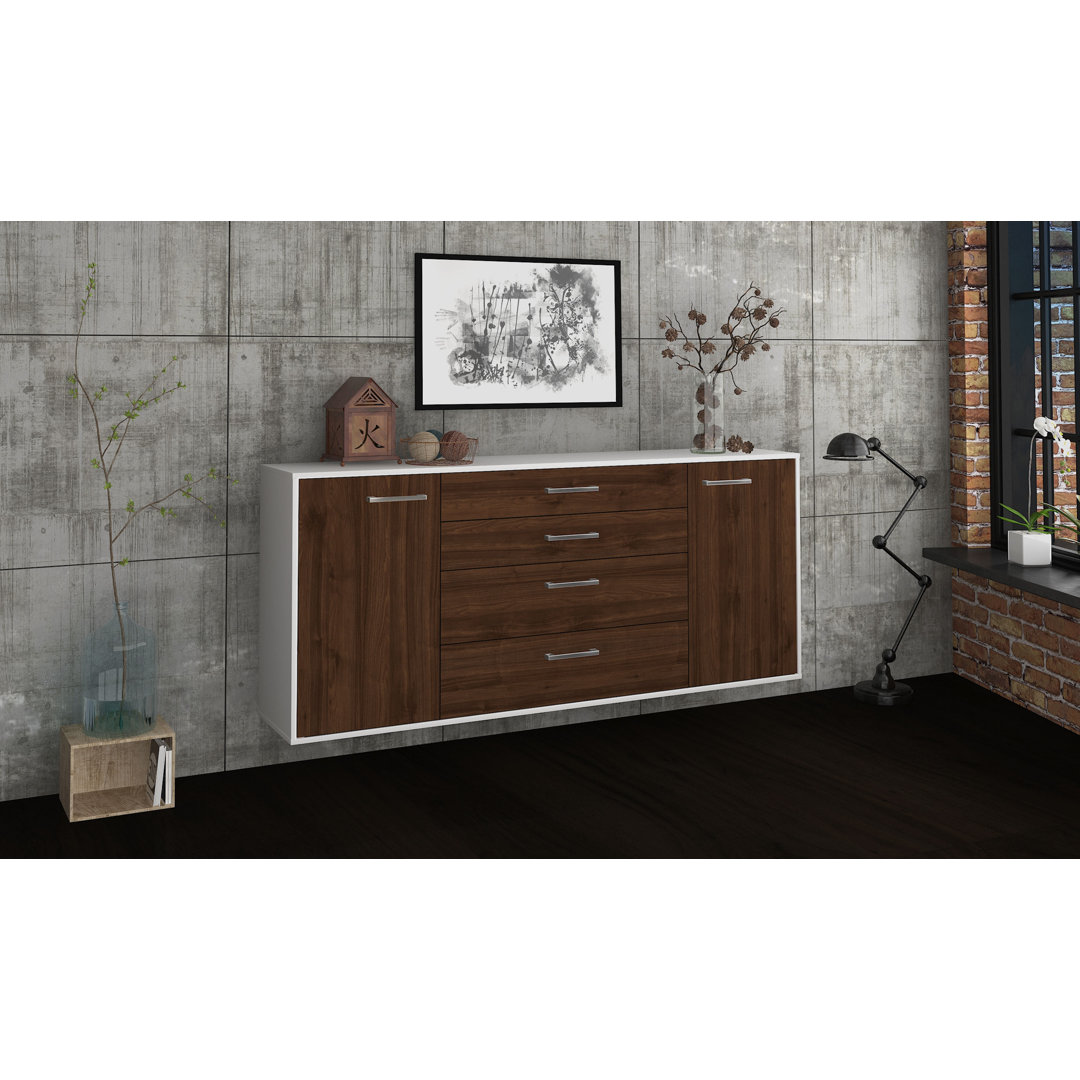 Sideboard Bridgeport, Farbe: Treibholz/Weiß, Fliegend/Metallgriffe, Größe: 180x79x35cm