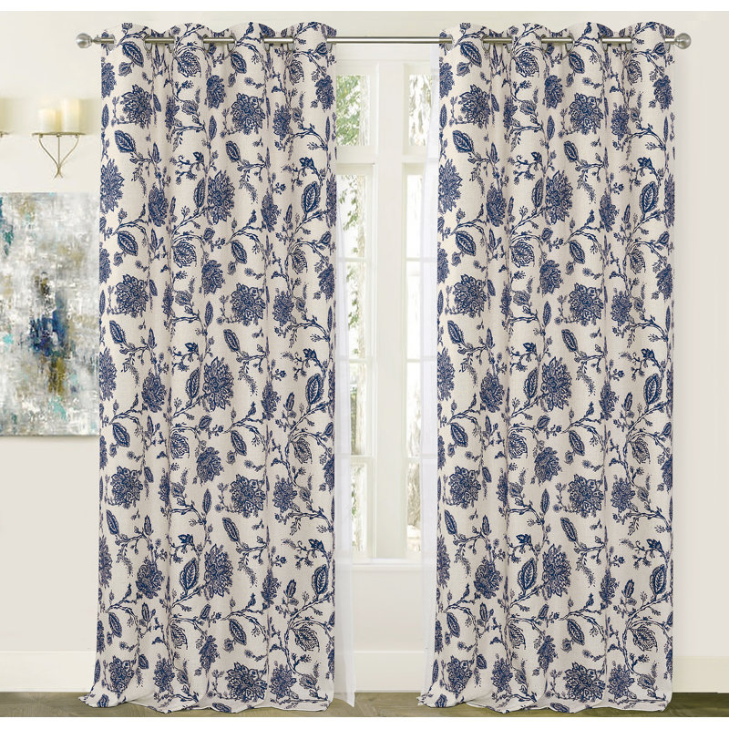 Zawacki Linen Blend Blackout Sliding Panel Pair, Navy/Beige, 52" W x 84" L