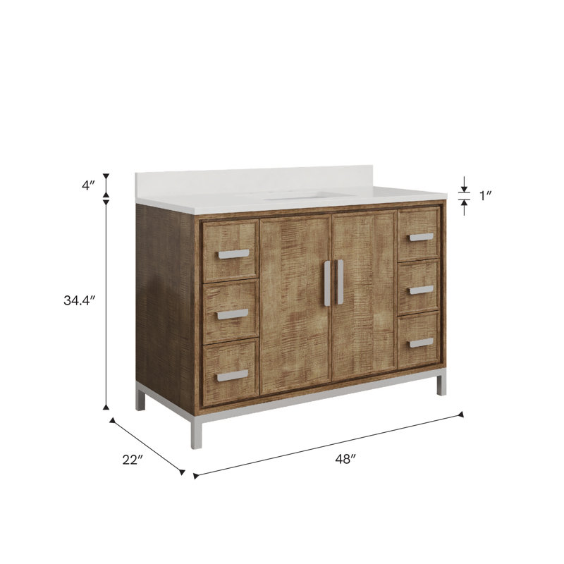 Brookhn Meuble-lavabo simple en quartz noyer lustré avec robinet