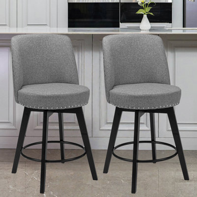 Ensemble de 2 tabourets de bar pivotants de 26 po avec pieds en bois massif MINCETA, tabourets de bar rembourrés avec garniture cloutée Farmhouse