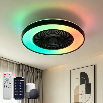 Makaiyla 20" WiFi Bluetooth LED RGB Flush Mount Ceiling Fan Light with Remote APP Voice Control