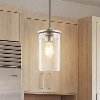 Luminaire suspendu en nickel brossé 1 lumière avec abat-jour en verre transparent Crosby
