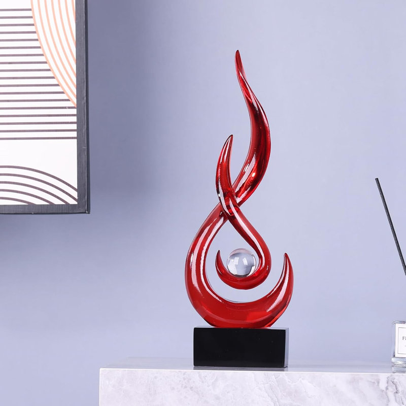 Sculpture moderne en résine abstraite rouge flamme