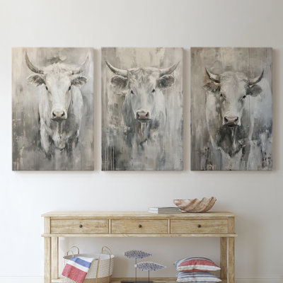 Bovine Study Series XLV -Set Of 3 Gallery Wrapped Canvas -Ready to Hang