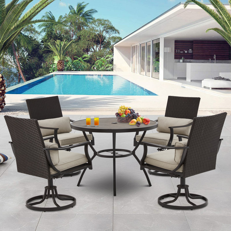 5 Piece Patio Dining Set With 4 Outdoor Swivel Dining Chairs And 1 Large Round Dining Table,spacious Patio Dining Sets With Elegant Armrest For Backyard, Deck,  Patio