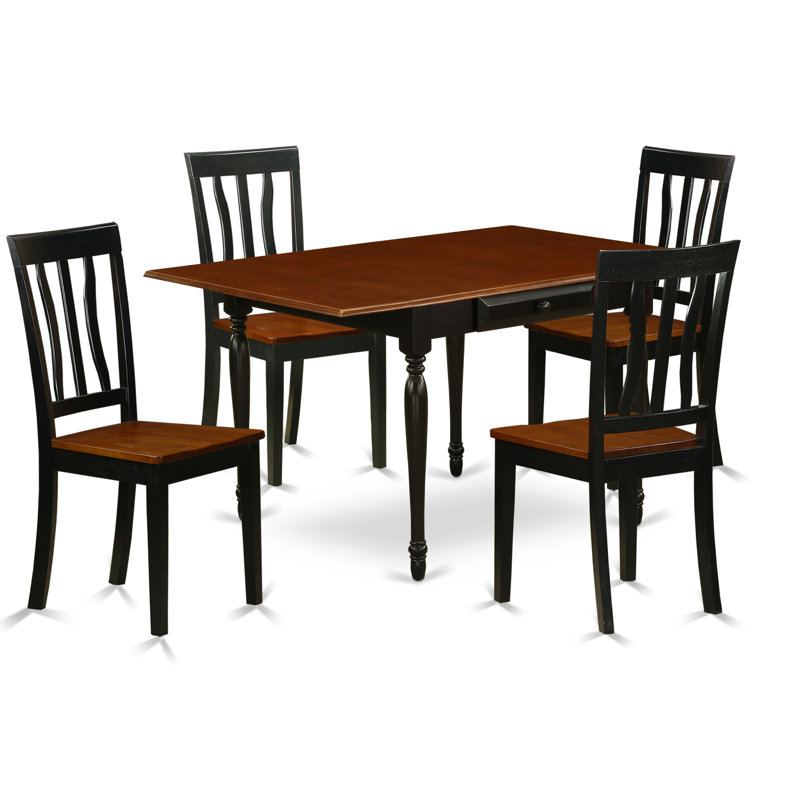 L'ensemble 5 pièces de table et chaises de cuisine comprend une table de salle à manger rectangulaire avec Dropleaf et 4 chaises, noir et cerise