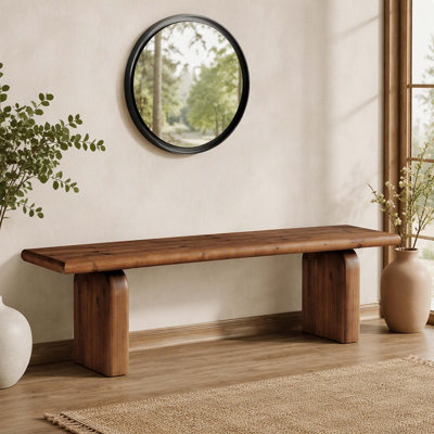 Banc d'entrée rustique minimaliste en bois massif, banc de 160 cm de long avec pieds épais et incurvés, banc à chaussures multifonctionnel, banc de salle à manger, banc de pied de lit pour hall d'entrée, salle à manger, chambre