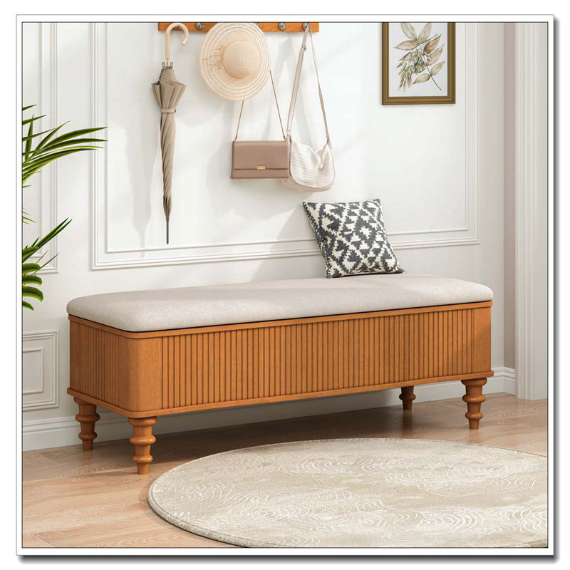 Banc de rangement avec repose-pieds 50,8 pouces, Naturel