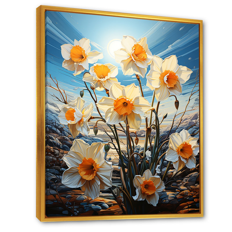 " Daffodil Bloom Sunshine ", Gold Floater Framed, 40" H x 30" W x 1.5" D