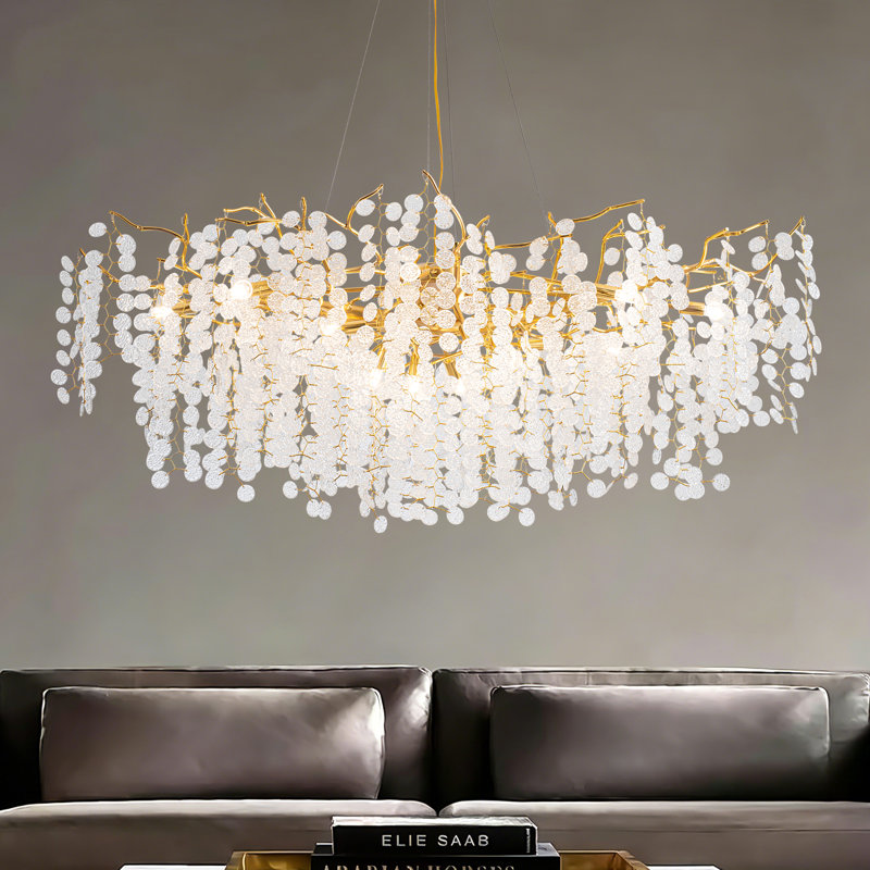 Lustre en cristal 14 lumières à branches à intensité variable