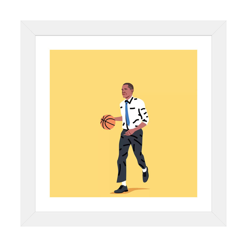 «Balling Barack» par Elad Shagrir - impression, H 24 po x l 24 po x p 1 po, Encadré par un papier blanc
