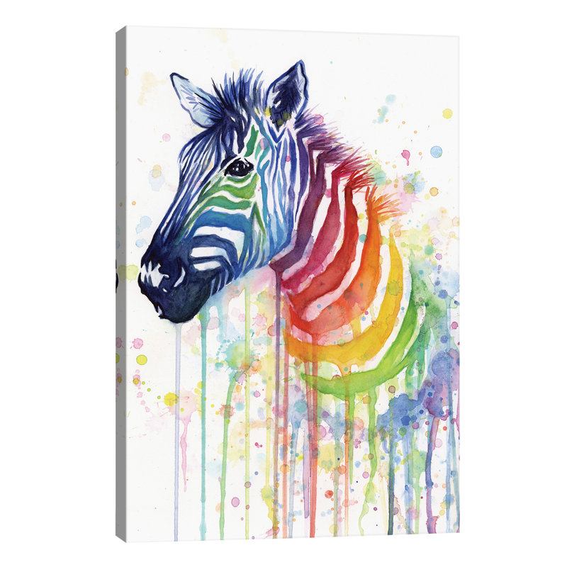 Rainbow Zebra by Olga Shvartsur - Wrapped Canvas Painting, 66.04 cm H x 45.72 cm W x 1.91 cm D