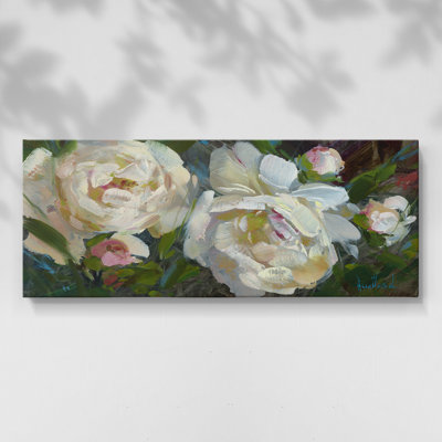 Duo de pivoines jardin - Toile tendue avec châssis - Prêt à être accroché
