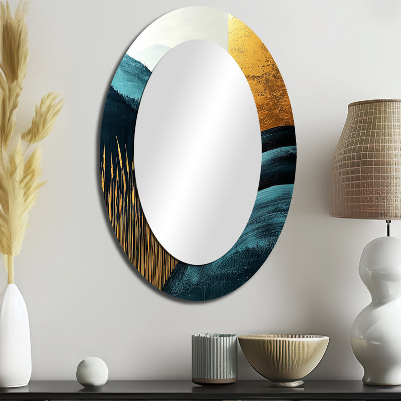 Décor de miroir mural ovale Quiet Bold Mountain en émeraude or Harmony III, 36 po x 24 po