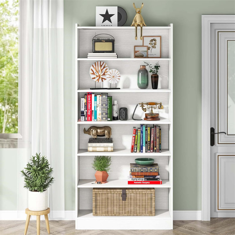 Bibliothèque blanche 78 pouces à 7 niveaux avec rangement spacieux pour le salon, le bureau et la chambre à coucher