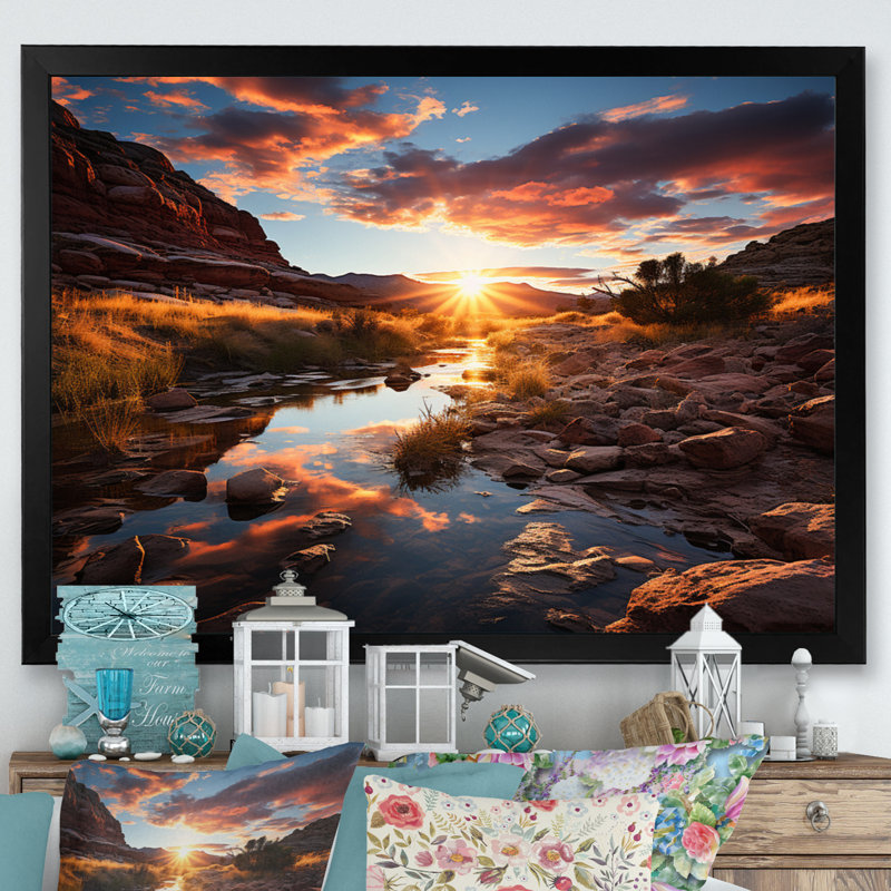 Coucher de soleil à Utah Mountain II - Utah, art mural, H 12 po x l 20 po x P 1 po, Cadre noir