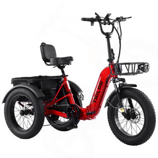 Electric Tricycle For Adults, 500W48V Folding Electric Trike, 20"X4.0"Fat Tire 3 Wheel Ebike ,Step-Thru Aluminum Frame With Push-Button Reverse, Large Basket For Women Men