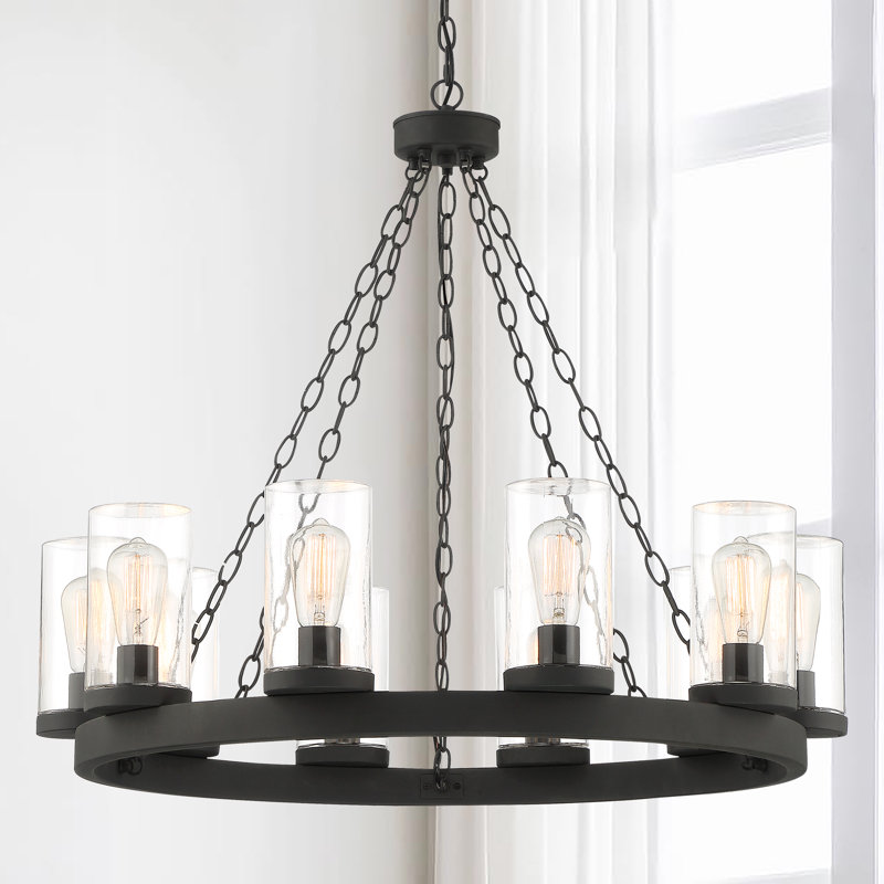 Lustre en forme de roue de wagon d'extérieur à 10 lumières à intensité variable Knowle
