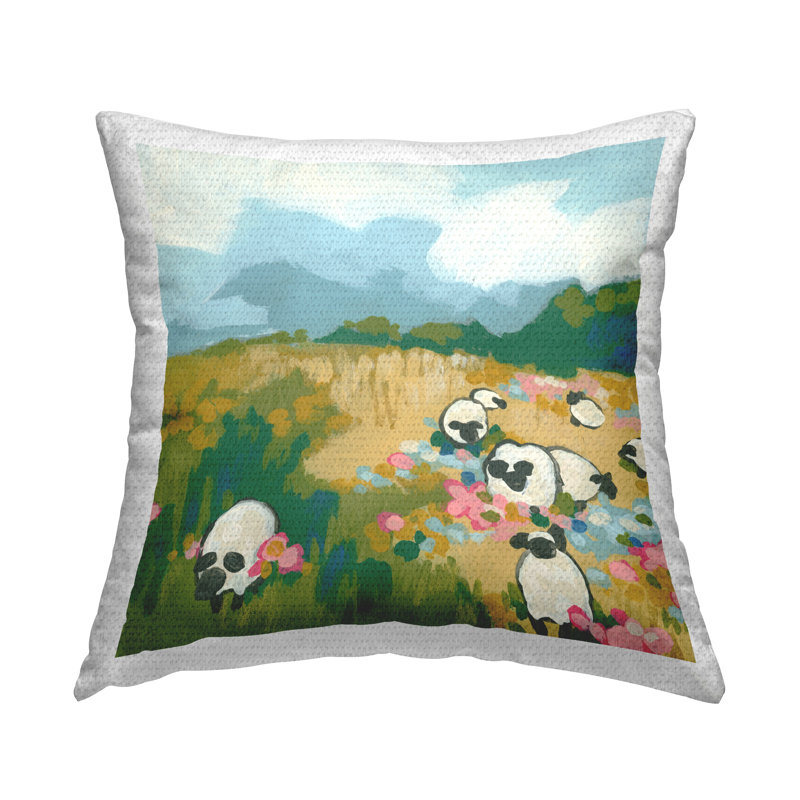 Coussin d'extérieur imprimé Modern Country Sheep par June Erica Vess
