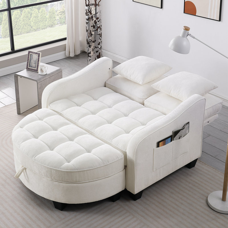 Chaise longue rembourrée avec deux coussins décoratifs et un espace de rangement, Beige