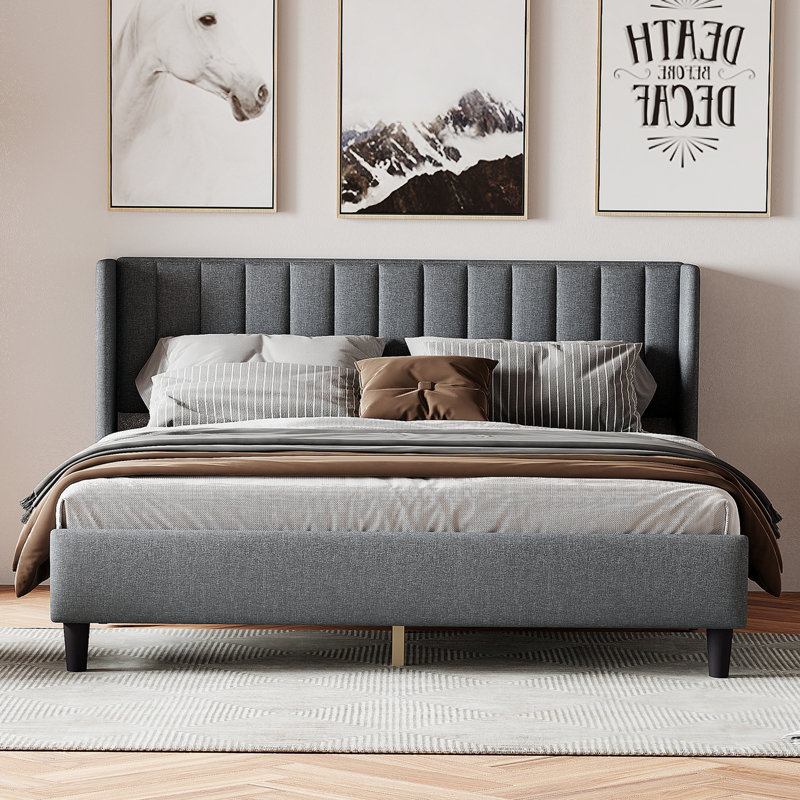 Hudayfi Upholstered Platform Bed, Light Gray, King