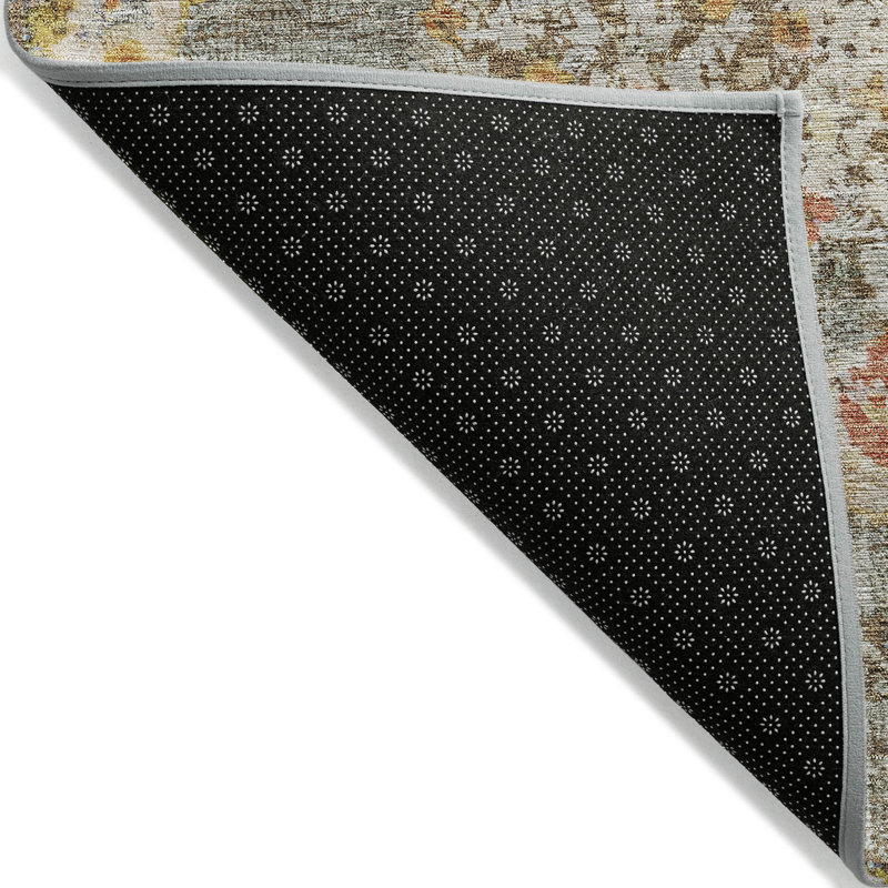 Tapis intérieur lavable à motif de médaillon floral 5 pi x 8 pi brun