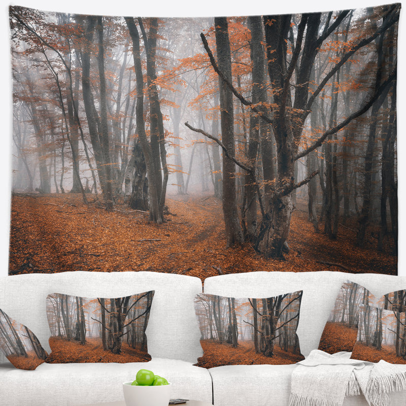 Grande tapisserie d'automne avec feuilles mortes Landscape, H 32 po x l 39 po