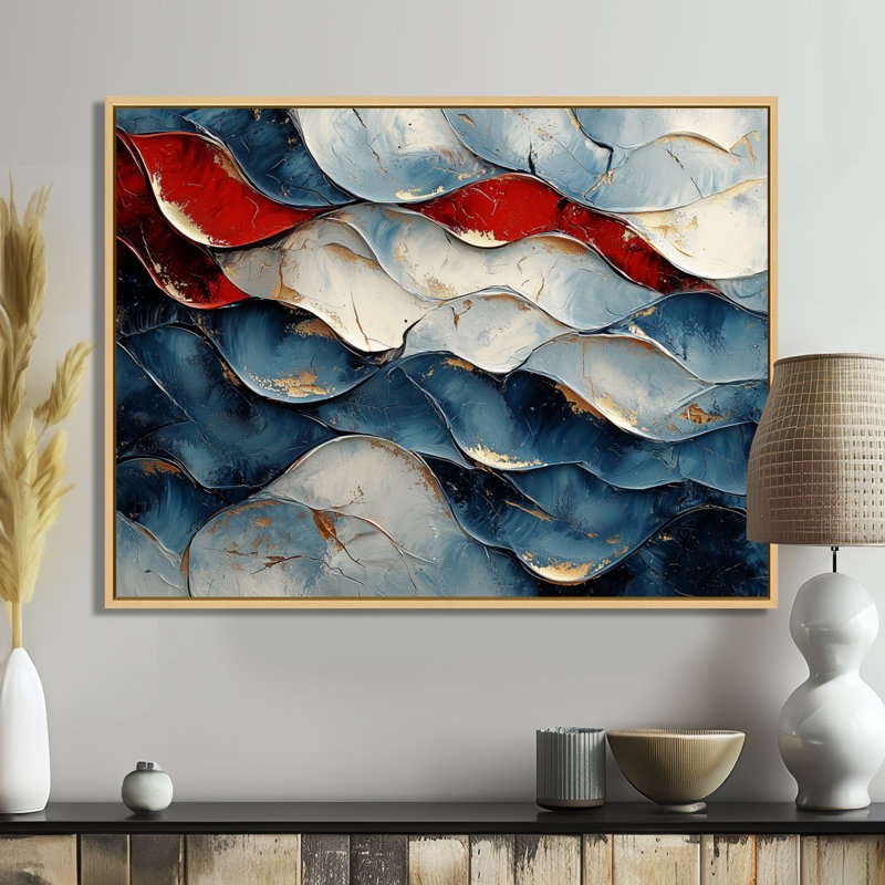«Fragmented Mirror of Aqua», art mural Fractals, H 16 po x l 32 po, Cadre flottant, Doré