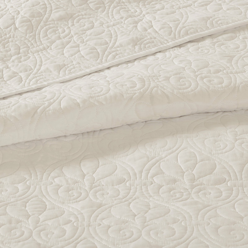 Couvre-lit réversible couleur crème, taille double - Garnissage en coton confortable, design élégant, tissu traité pour une texture riche et un confort optimal, motif de couture classique.