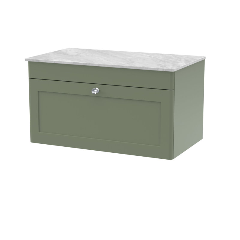 Classique Single Bathroom Vanity with Natural Marble Basin, Satin Green, 81cm W